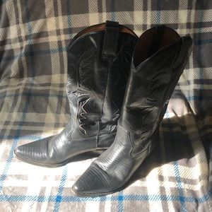 Black leather cowboy boots